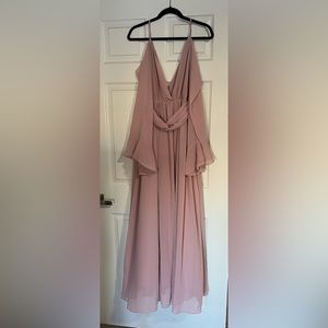 Chiffon maxi dress bridesmaid cold shoulder flutter sleeves mauve pink
